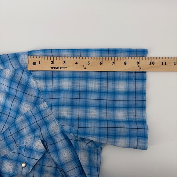 Wrangler Men's L Blue Plaid Pearl Snap Western Shirt Short Sleeve Rodeo Cowboy - Picture 8 of 9